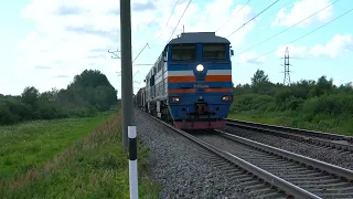 2ТЭ116-1034 с ремонтным поездом на перегоне Лагеди - Раазику/2TE116 + maintenance train near Lagedi
