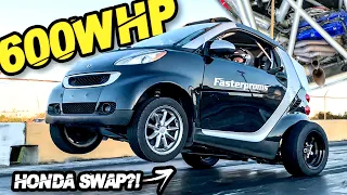 600HP Honda Powered Smart Car "KaterTot" GAPS EVERYONE + INTENSE Street Pulls! (2000LB Turbo K-SWAP)