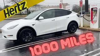 Hertz Tesla Rental Model Y Family Road Trip Experience | First Drive Review | Tesla Fart Prank