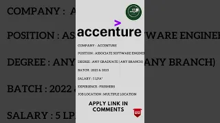 Accenture Hiring Fresher For Associate Software Engineer (ASE) #interview #accenture #youtubeshorts