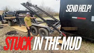 Roll off Dumpster STUCK in mud | Dumpster business side Hustle