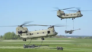 US Army CH-47 Chinook howitzer air assault training in Germany