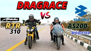 TVS Apache RTR 310 VS PULSAR AS200 💥 DRAGRACE 🔥 TOP SPEED battle _RACE TILL THEIR POTENTIAL 🚀