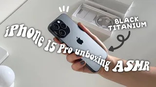 iPhone 15 pro unboxing asmr📱 | black titanium aesthetic 🖤 | set up, Amazon accessories, pre order