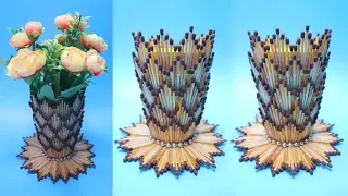 VAS BUNGA Dari KOREK API KAYU | Ide kreatif Korek kayu ! Vase with Matchsticks | Flower Vase DIY