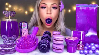 MOST POPULAR FOOD FOR ASMR *PURPLE FOOD* BUTTERFLY TEA, SHEET JELLY, HAIR BRUSH, CANDY MUKBANG 먹방