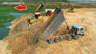 Updating New Project, Operator Skills Bulldozer Push Soil, Dump Truck Unloading