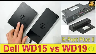 Comparison of the Dell WD19DC and WD15 dock - e-port plus II also shown