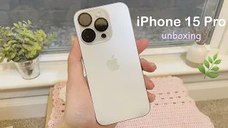 iPhone 15 Pro White Titanium Unboxing Aesthetic + Magsafe Accessories | アイフォン15プロ | 아이폰 15 프로 언박싱