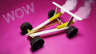 How To Make a Mini Rubber Band Car 🏎 -  SIMPLE CAR TOY -  DIY TOY CAR