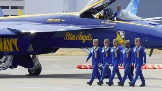 US Navy Blue Angels - Pilot Walk Down, Startup, Takeoff - Seattle Seafair 2023