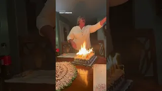 Grandma struggles to blow out hilarious number of candles on birthday cake #Shorts