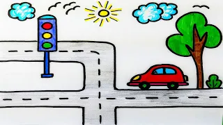 How To Draw Car And Traffic Light . Easy .Step by step.  Як намалювати автомобіль і світлофор.