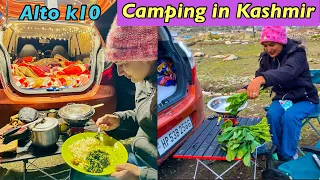 Vlog 212 | NIGHT CAR CAMPING IN CHANDANWADI, KASHMIR. COOKING AND SLEEPING IN ALTO K10