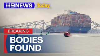 Two bodies recovered from river beneath collapsed Baltimore bridge | 9 News Australia