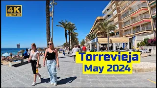 [4K] Torrevieja, Costa Blanca. Back on the Promenade and Beach. Saturday Morning Walking Tour 🇪🇸