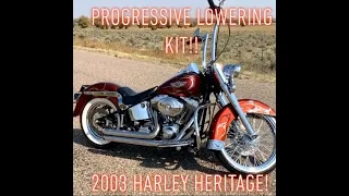 How I installed Progressives 2 inch lowering kit 2003 Harley Davidson Softail Heritage !!