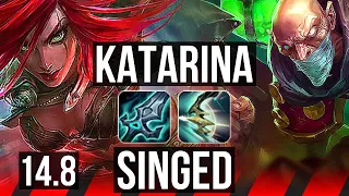 KATARINA vs SINGED (TOP) | 7 solo kills, 8/2/4, 500+ games, Dominating | BR Master | 14.8