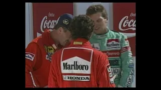 F1 Brazil 1989 - Post Race (rare footage). Mansell cuts his finger!