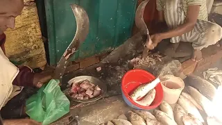 Amazing Ruhu fish cutting skill Live in fish market || Huge expert Fish Cutter man