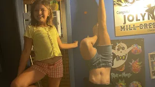 My friend teaching my cousin ￼ gymnastics🤸‍♀️￼