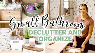SMALL BATHROOM EXTREME DECLUTTER AND ORGANIZE WITH ME | ROOM MAKEOVER + BATHROOM ORGANIZATION