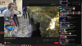 xQc Reacts to A man falls into water in a canyon