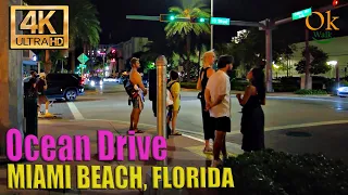 4K Night WALK Ocean Drive MIAMI Beach Florida USA 2022