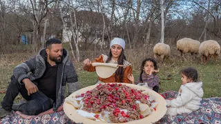 Traditional Azerbaijani Dish - Khangal! Flavor in the Mountains, The First Snow in Our Village.