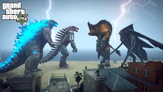 Godzilla and Mechagodzilla vs Minotaur and Muto - GTA V Mods