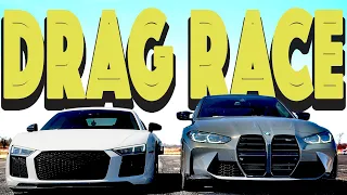 2023 Tuned BMW M3 XDrive vs 2017 Audi R8 V10 Plus. Drag and Roll Race.