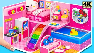 Build Cute Pink Hello Kitty Cardboard House with Bedroom, Kitchen, Pool ❤️ DIY Miniature Clay House