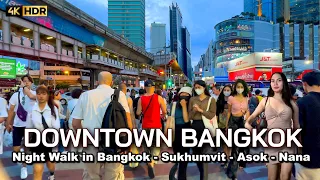 🇹🇭 4K HDR | Bangkok Downtown Night Walk | Sukhumvit - Asok - Nana | Thailand 2023