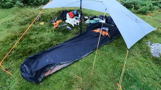 Wild Camping on Dartmoor with MLD eVent Bivy and Poncho in rain - a conversation video