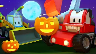 Tiny Trucks - Halloween - Kids Animation with Street Vehicles Bulldozer, Excavator & Crane