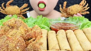 ASMR EATING DEEP-FRIED SOFT SHELL CRABS AND SPRING ROLLS. CUA LỘT. EXTREME CRUNCHY SOUNDS. MAI ASMR