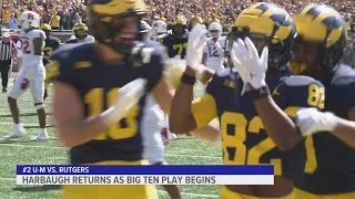 No. 2 Michigan starts slow but finishes strong in 31-7 win over Rutgers with Harbaugh on sideline