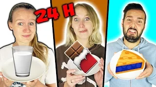 24 Stunden die FARBE ESSEN DIE MAN TRÄGT Challenge - Kathi, Nina & Kaan essen 1 Tag nur Süßigkeiten