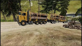 logging truck driving through dangerous mountain roads in BeamNG.drive ep.2