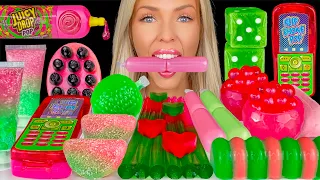 ASMR WATERMELON DESSERTS, SOUR CANDY, LAYERED JELLO, LOLLIPOP, KONNYAKU JELLY HEARTS MUKBANG 먹방