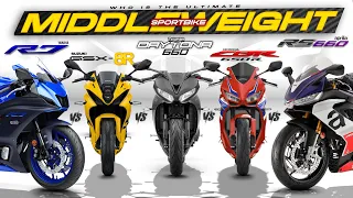 2024 Middleweight Sportbikes Spec Showdown!┃ R7 vs GSX-8R vs CBR650R vs Daytona 660 vs RS660