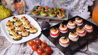 ASMR Mini canapes with olives, salmon and caviar