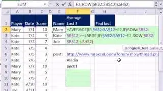 Excel Magic Trick 677: AVERAGE Last 3 Scores -- Mr Excel Message Board Array Formula