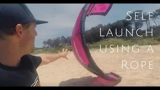 How to Launch your kite by yourself kitesurfing with a rope anchor