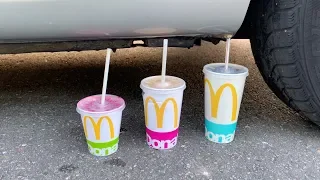 EXPERIMENT: MCDONALDS DRINKS VS CAR - Crushing Crunchy & Soft Things by Car!