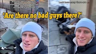 'Are there no bad guys there' Viral video of Norwegian babies being left to sleep ALONE outside...