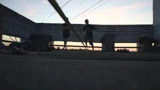 slackline on the roof of Moscow