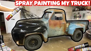 SPRAY PAINTING MY TRUCK WITH TURBO CANS! HOW MANY WILL IT TAKE? CHEAP BUDGET 4X4 RAT ROD NEW FRAME