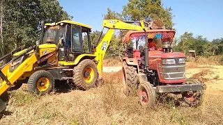 JCB 3dx Backhoe Making Farm with Loading Red Mud in Mahindra Tractor Tata 2518 Truck and Tata Truck