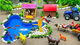 DIY mini Farm Diorama with goldfish pool | how to make cow shed | hand pump Supply Water for Animals